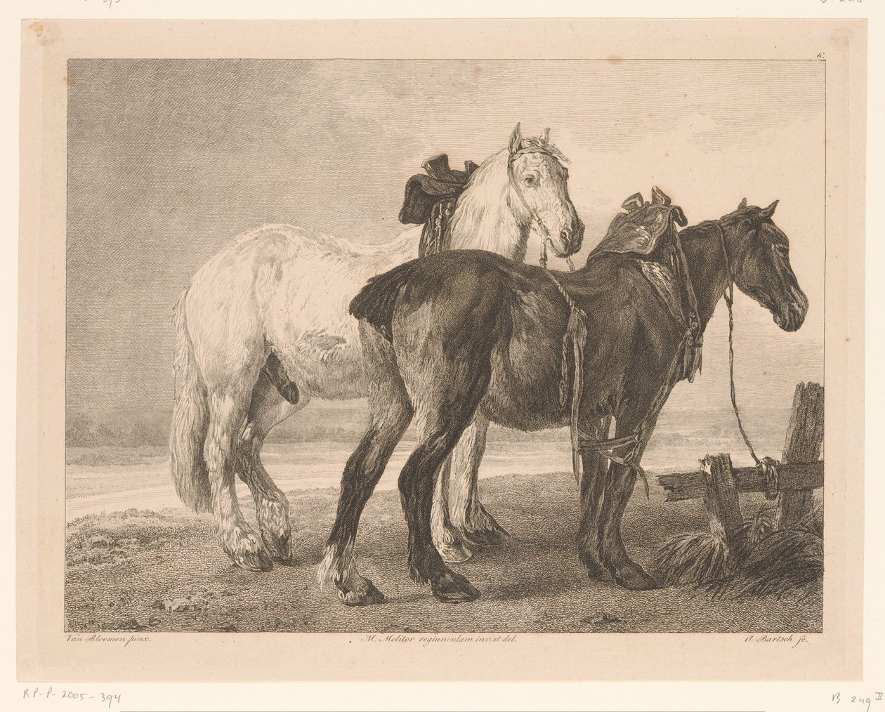 To heste i et flodlandskab Dyr efter malerier af hollandske mestre (serietitel) Différens animaux graves d