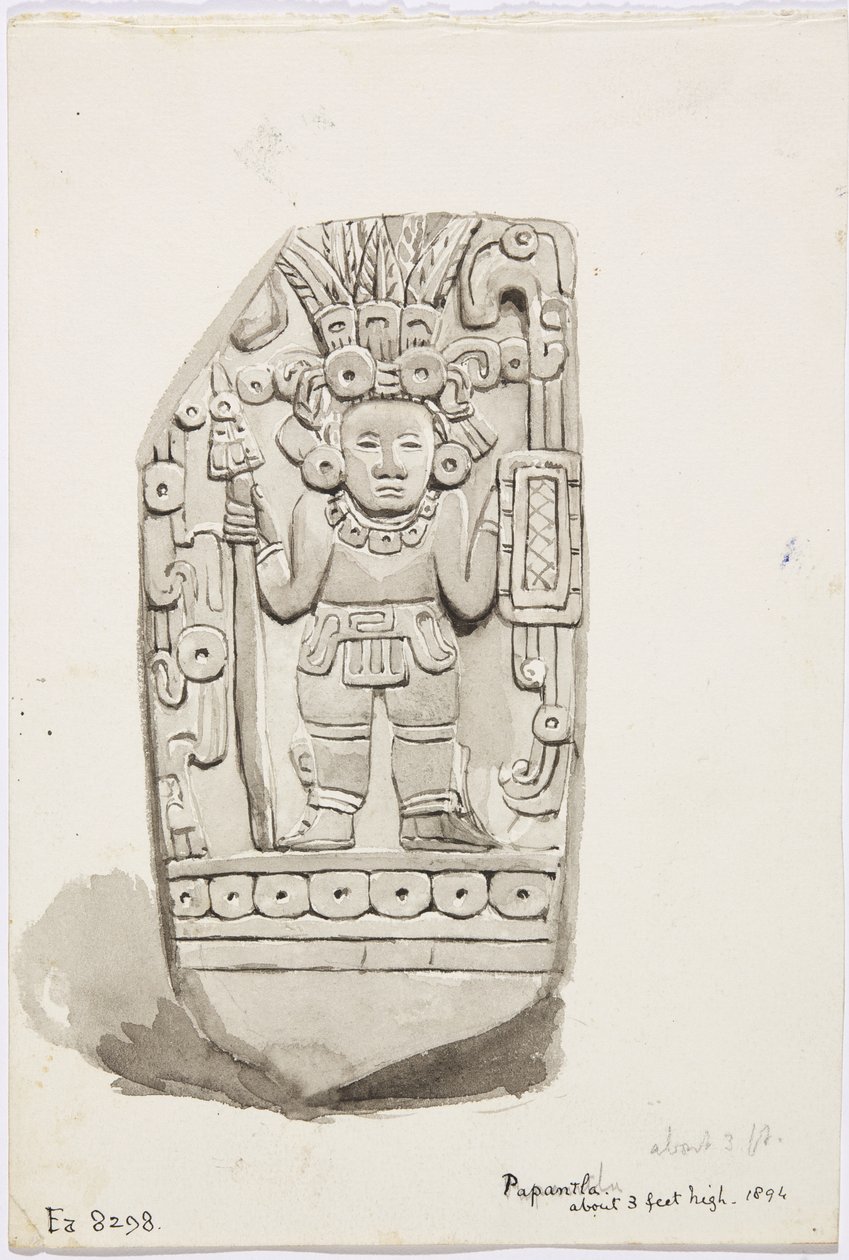 En stenstatue fra Papantla (akvarel) af Adela Breton