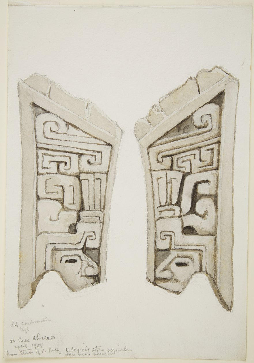 Arved stenrelief fra Veracruz, Mexico (akvarel) af Adela Breton