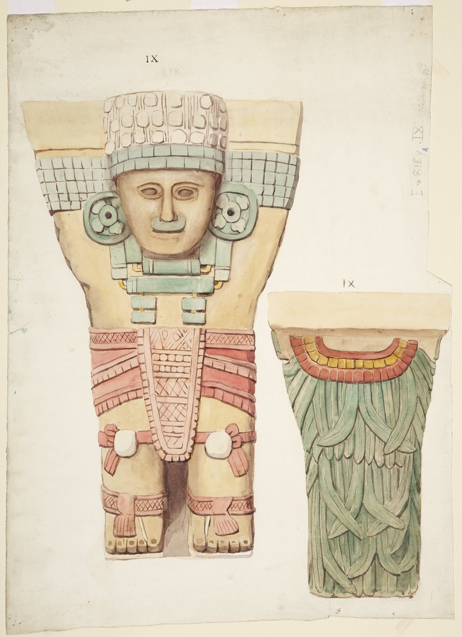 Caryatid IX, der viser forfra og bagfra (bagfra i mindre skala) (akvarel) af Adela Breton
