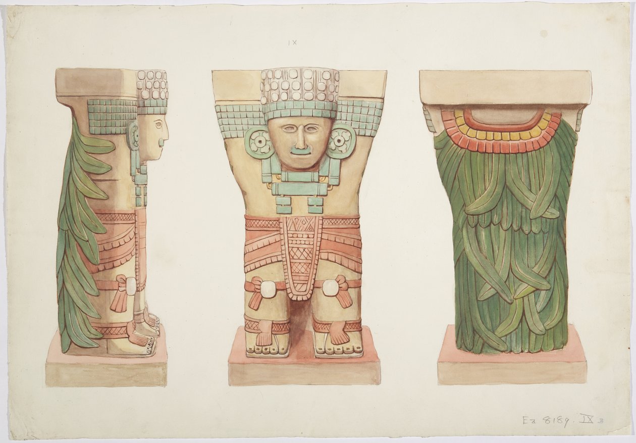 Caryatid IX, der viser front-, side- og bagsidebilleder (akvarel) af Adela Breton