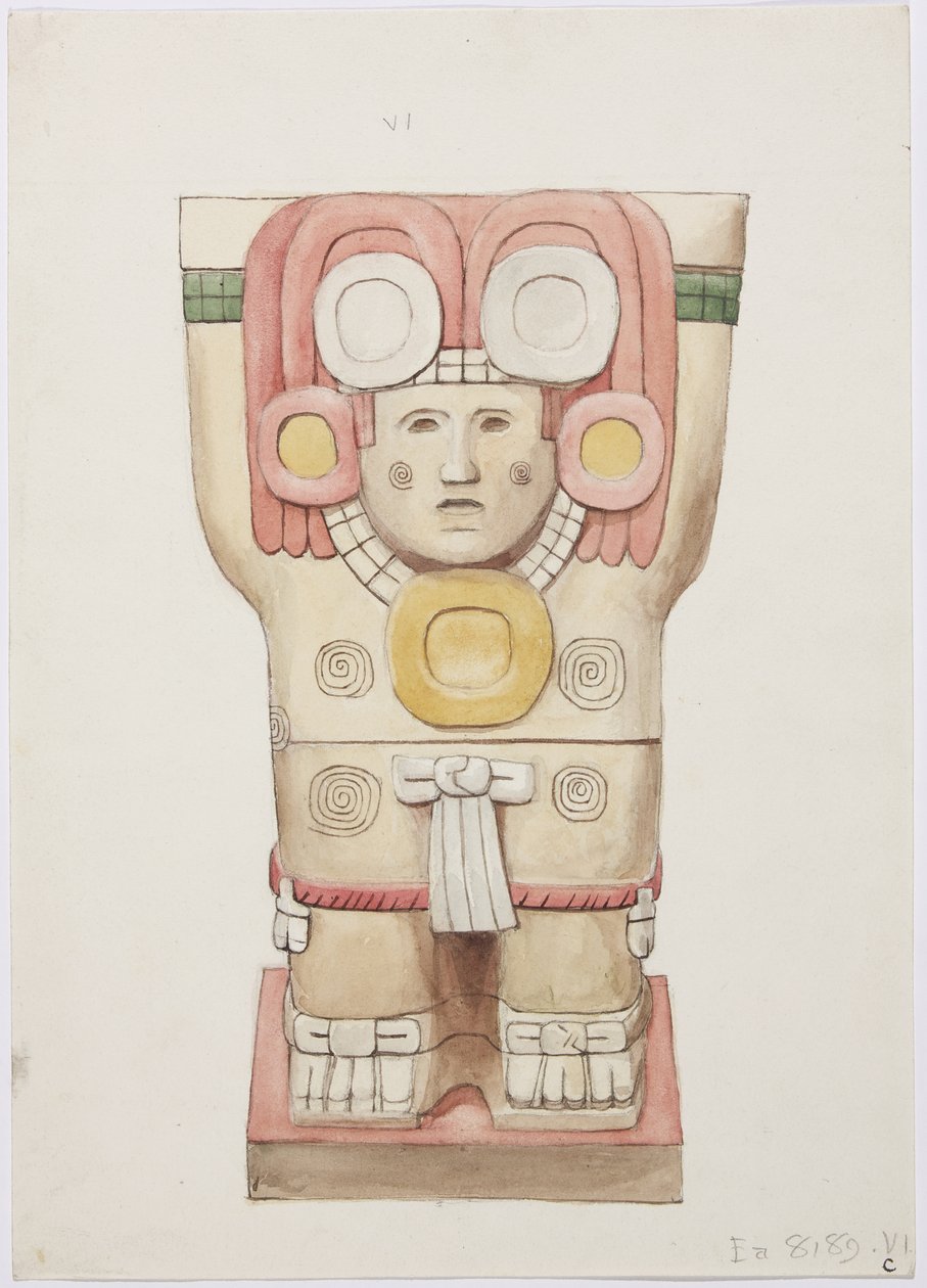 Karyatid fra det ydre kammer, Temple A, boldbane, Chichen Itza, Mexico (akvarel) af Adela Breton