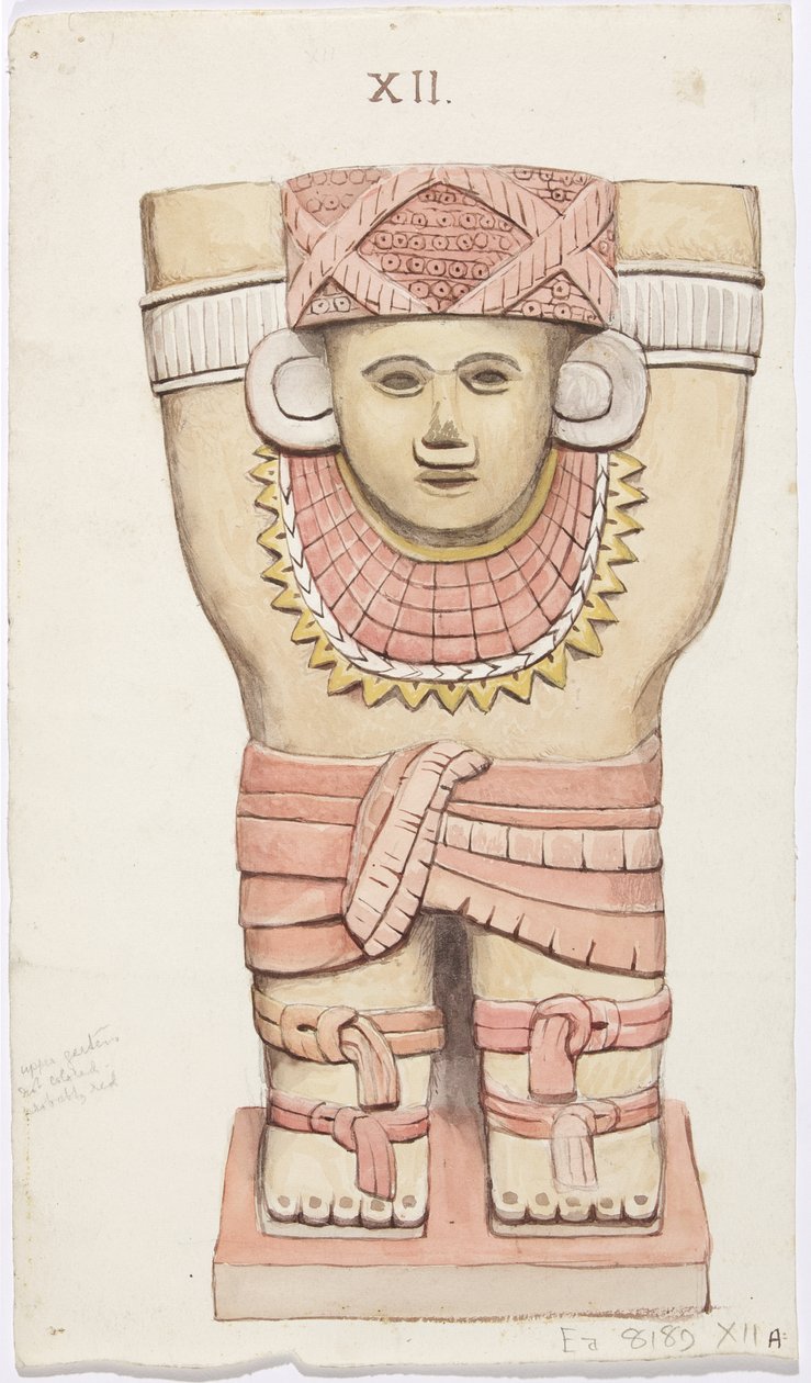 Karyatid fra det ydre kammer, tempel A, boldbane, Chichen Itza, Mexico (akvarel) af Adela Breton