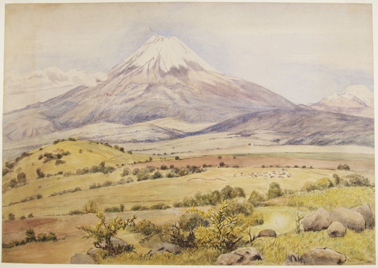 Skyen kommer op kl. 10:30 Popocatepetl fra Atlixco, Puebla, Mexico (akvarel og kropsfarve) af Adela Breton