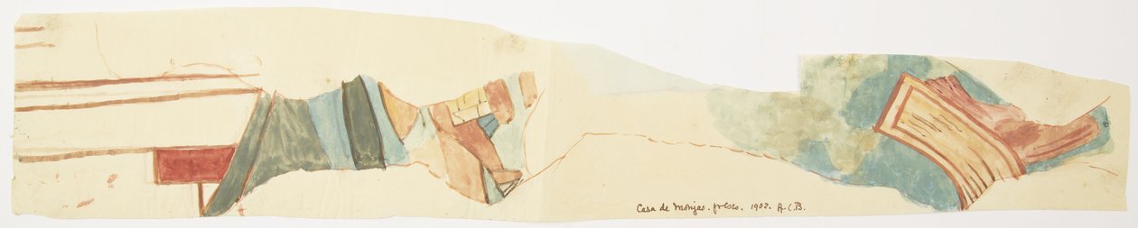 Kopi af et fragment af vægmaleri på Casa de las Monjas, Chichen Itza, Yucatan, Mexico Akvarel (akvarel) af Adela Breton