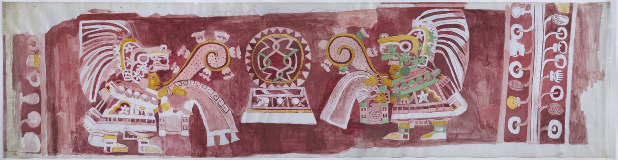 Kopi af et vægmaleri fra Casa de Barrios i Teopancaxco, Teotihuacan, Mexico State af Adela Breton