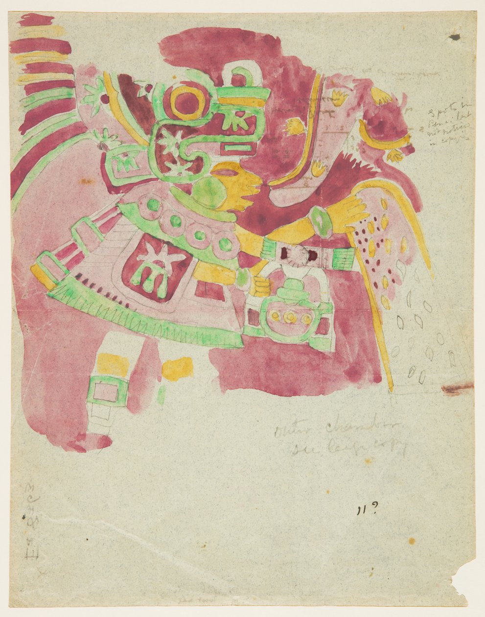 Maleri af en fresco fra ydre kammer, Penafiel, Teotihuacan, Mexico af Adela Breton