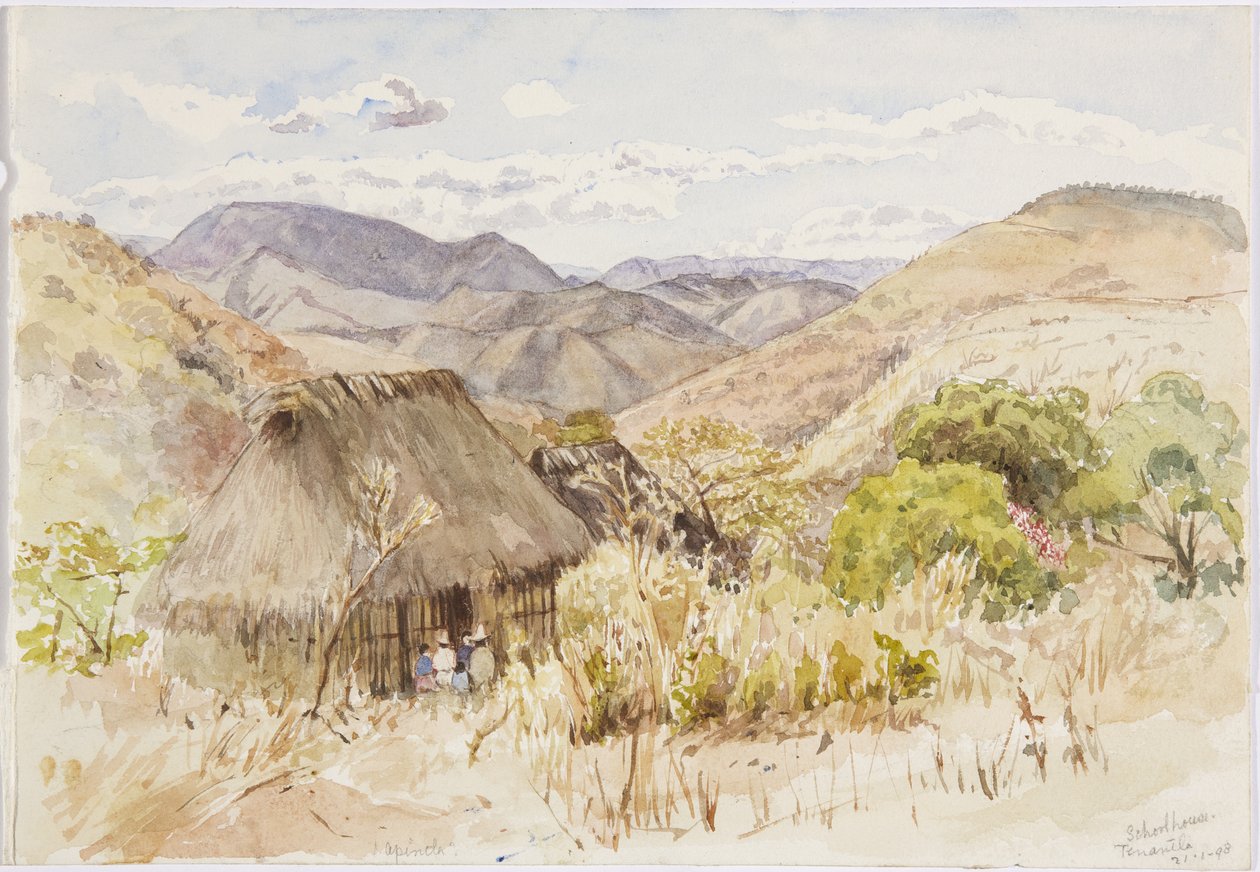Skolehus i Tenantla, Mexico (akvarel) af Adela Breton