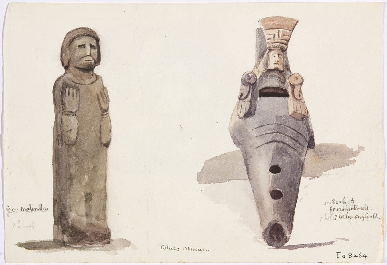 Stenfigurer fra Malinalco, Toluca, Mexico (akvarel) af Adela Breton