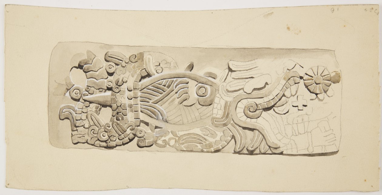 Stenrelief fra Mexico City, Mexico (akvarel) af Adela Breton