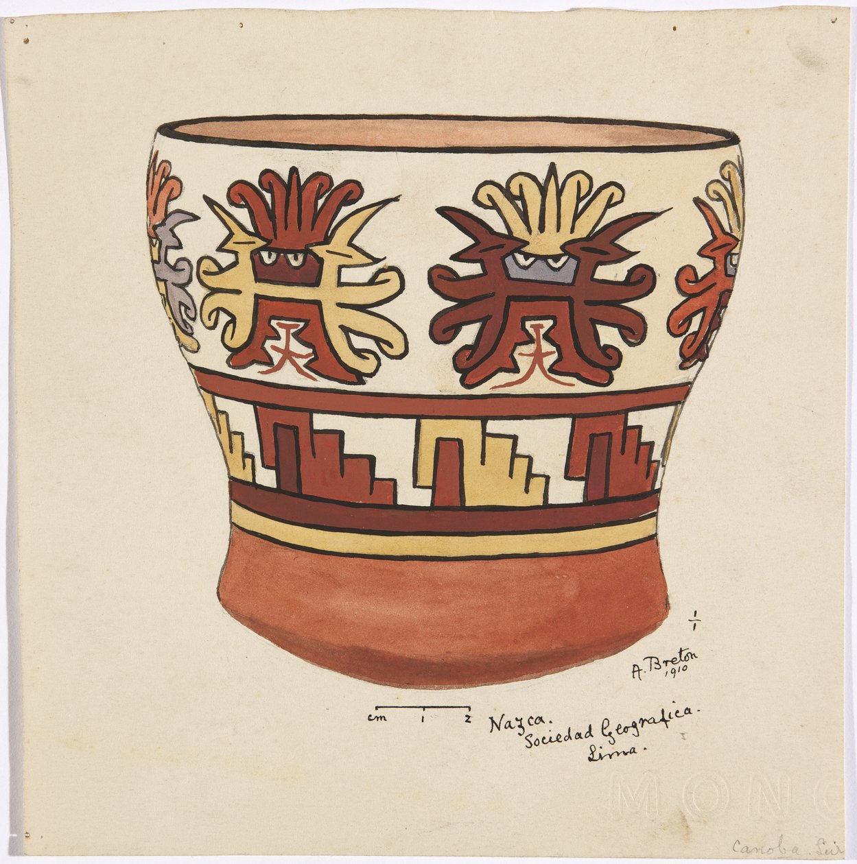 Vase fra Nazca, Peru (akvarel) af Adela Breton