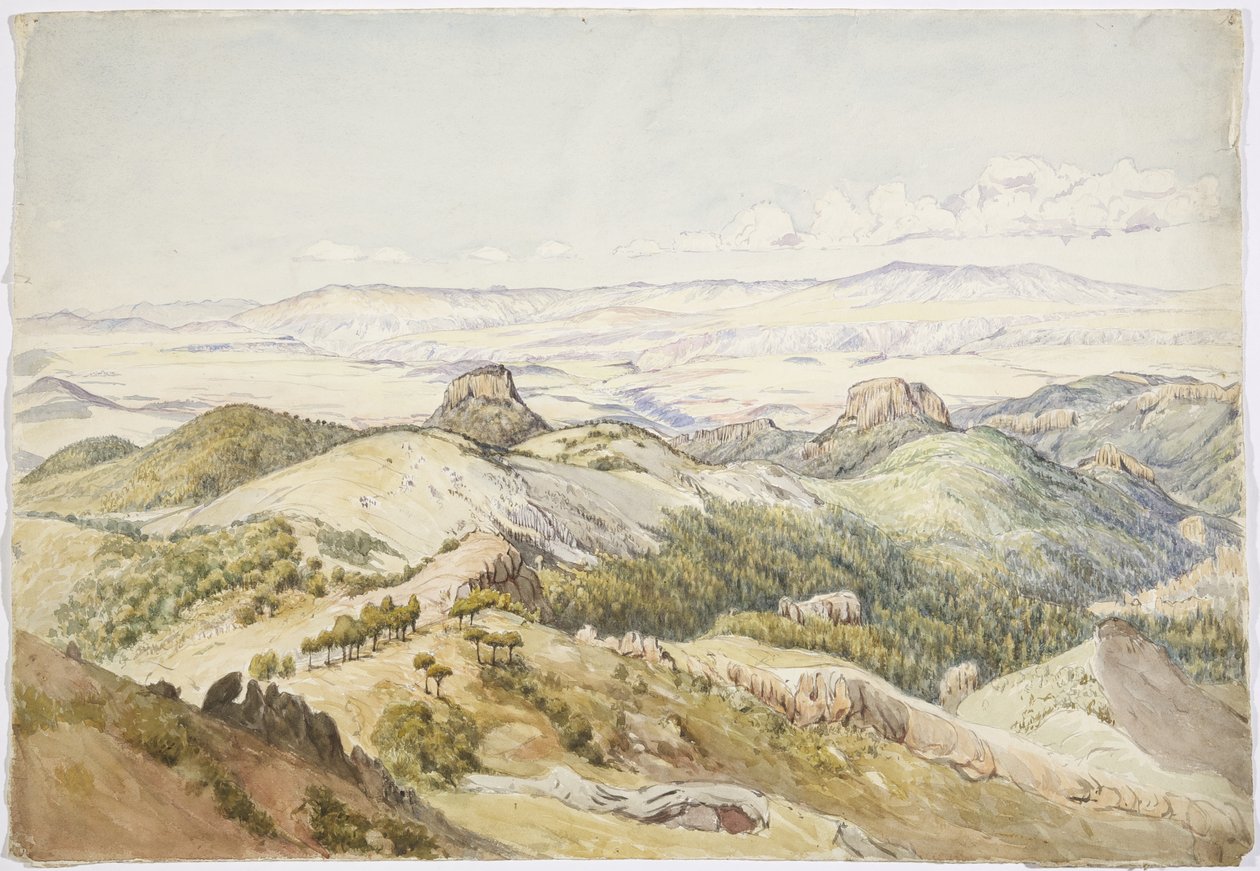 Udsigt fra Cerro de Navajas, Hidalgo, Mexico (akvarel) af Adela Breton
