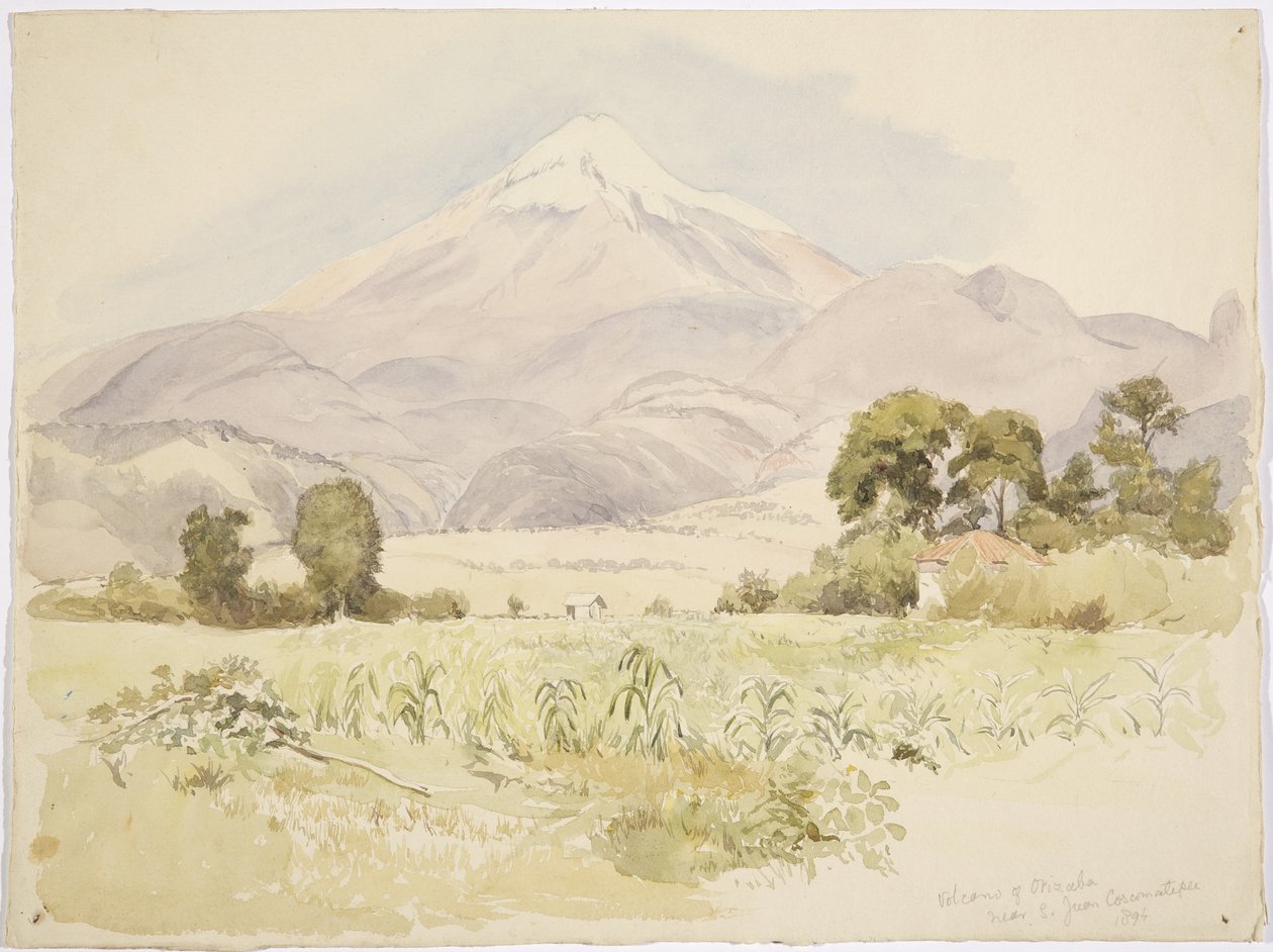 Volcano Orizaba, nær S Juan, Coscomatepec, Mexico (akvarel) af Adela Breton