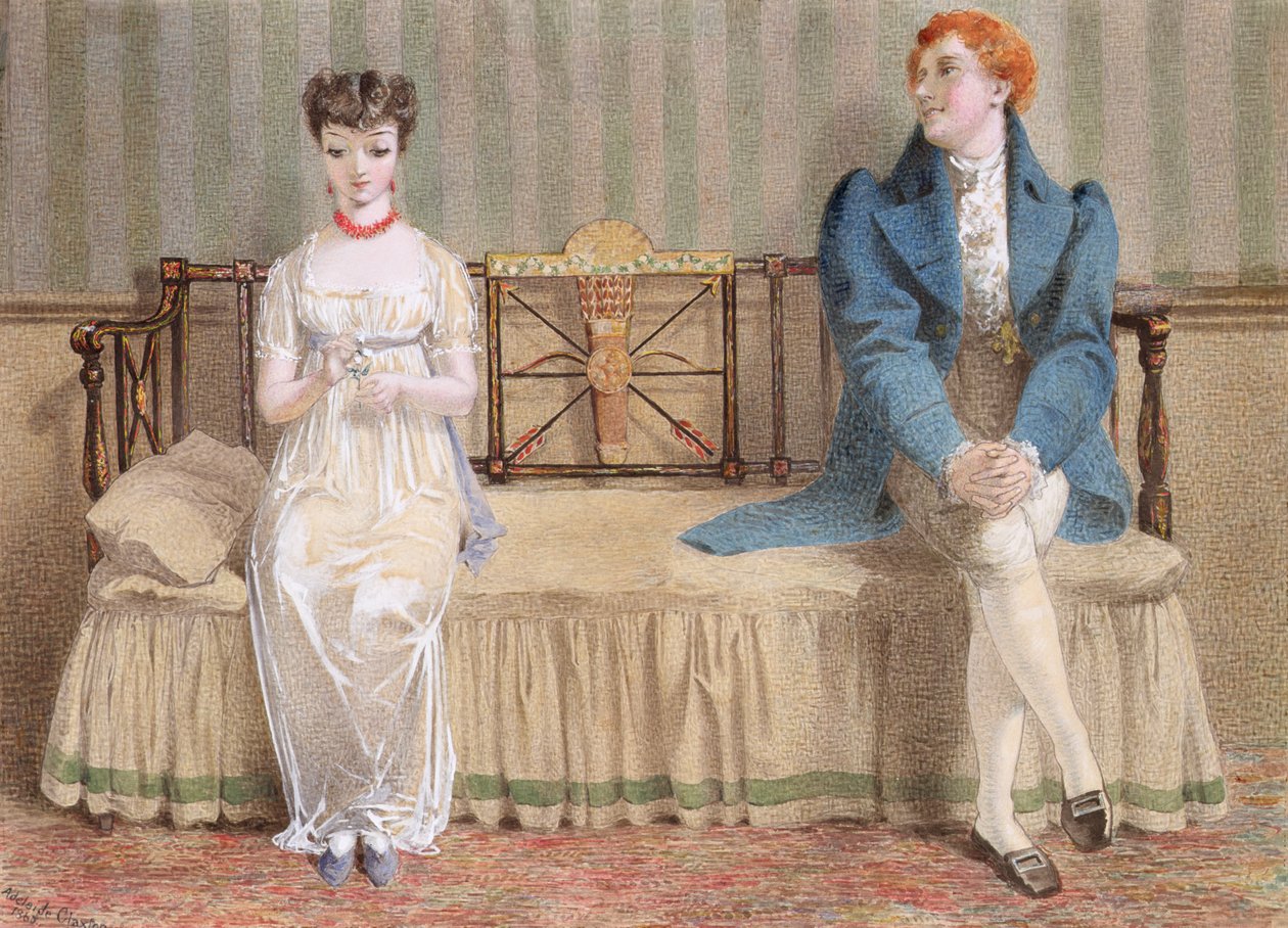 Courting, 1868 (blyant og wc på papir) af Adelaide Claxton