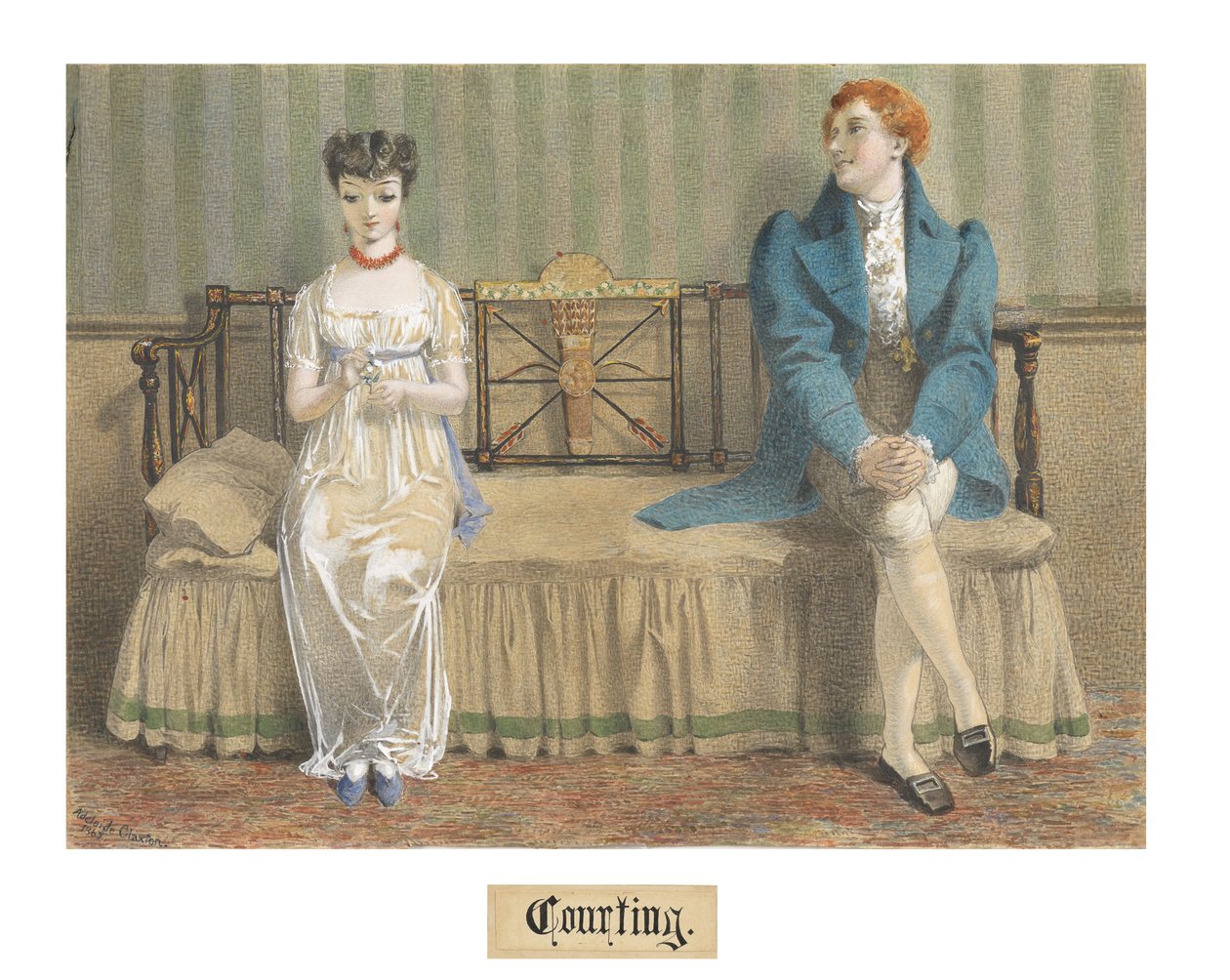 Courting, 1868 (wc & kropsfarve over blyant på blyant) af Adelaide Claxton