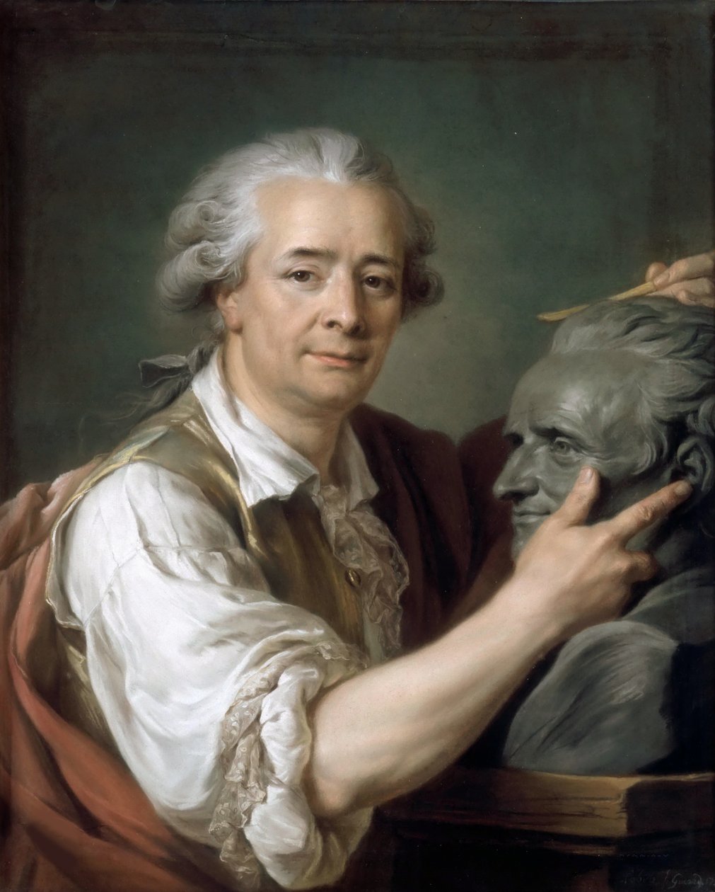 Augustin Pajou 1730-1809 skulpturerer en buste af sin lærer Lemoyne den Yngre, 1782. af Adelaide Labille Guiard