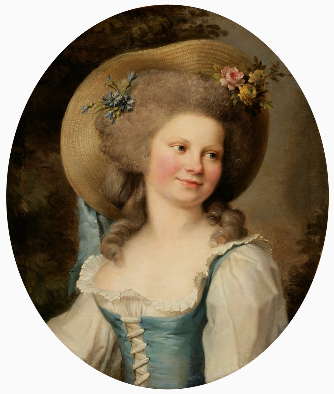 Madame Dugazon 1755-1821 som Babet i komedien Blaise and Babet eller Suiten med de tre bønder. af Adelaide Labille Guiard