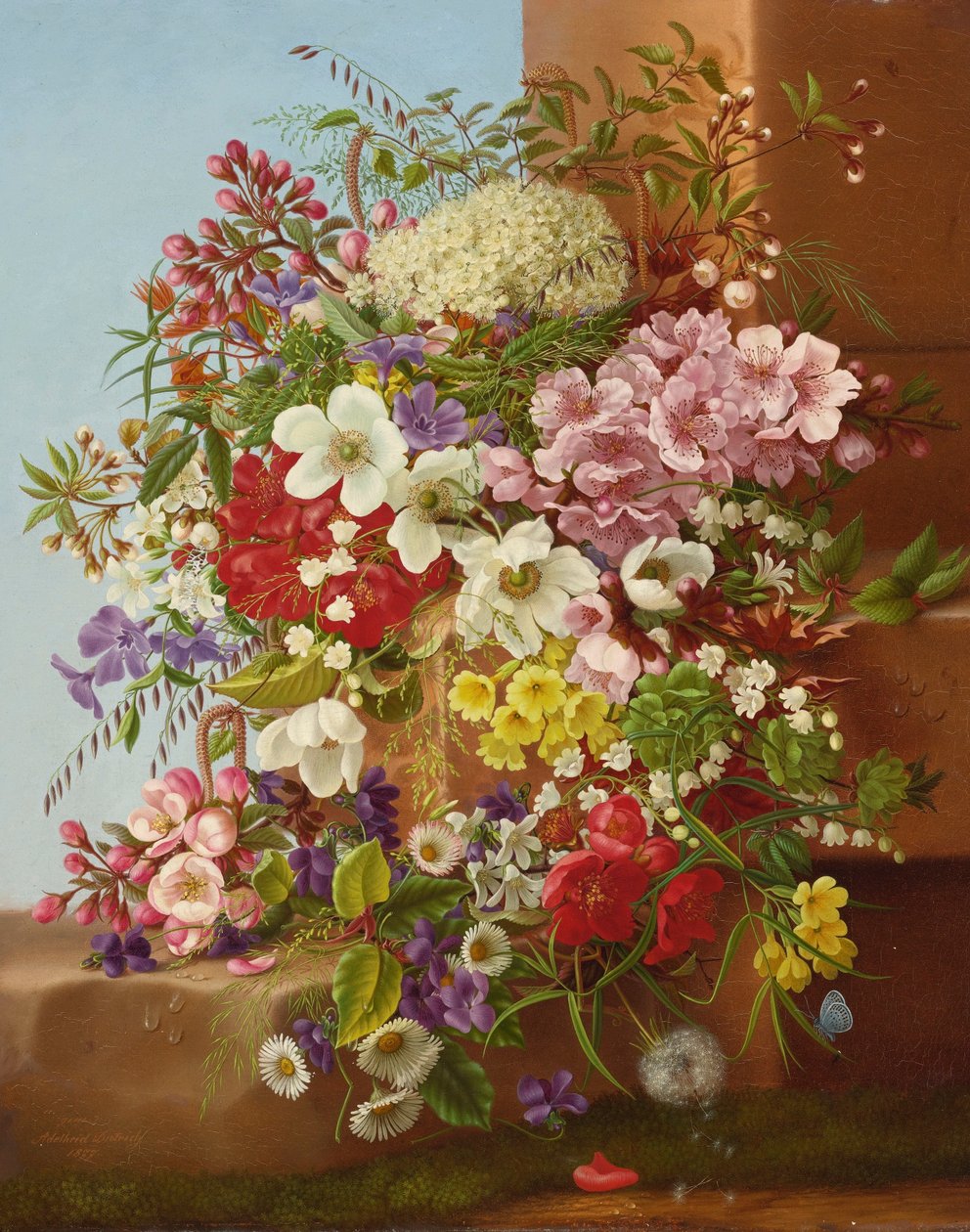 Et væld af blomster på en stenhylde af Adelheid Dietrich