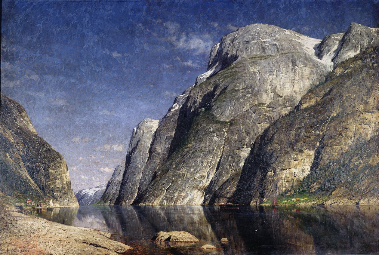 Sognefjorden, Norge, ca. 1885 (olie på lærred) af Adelsteen Normann