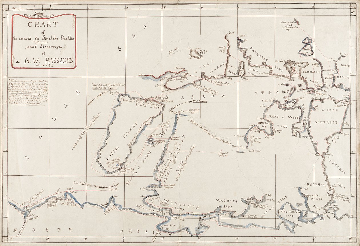 Kort over eftersøgningen af Sir John Franklin og opdagelsen af Nordvestpassagen af Admiral Edward Augustus Inglefield