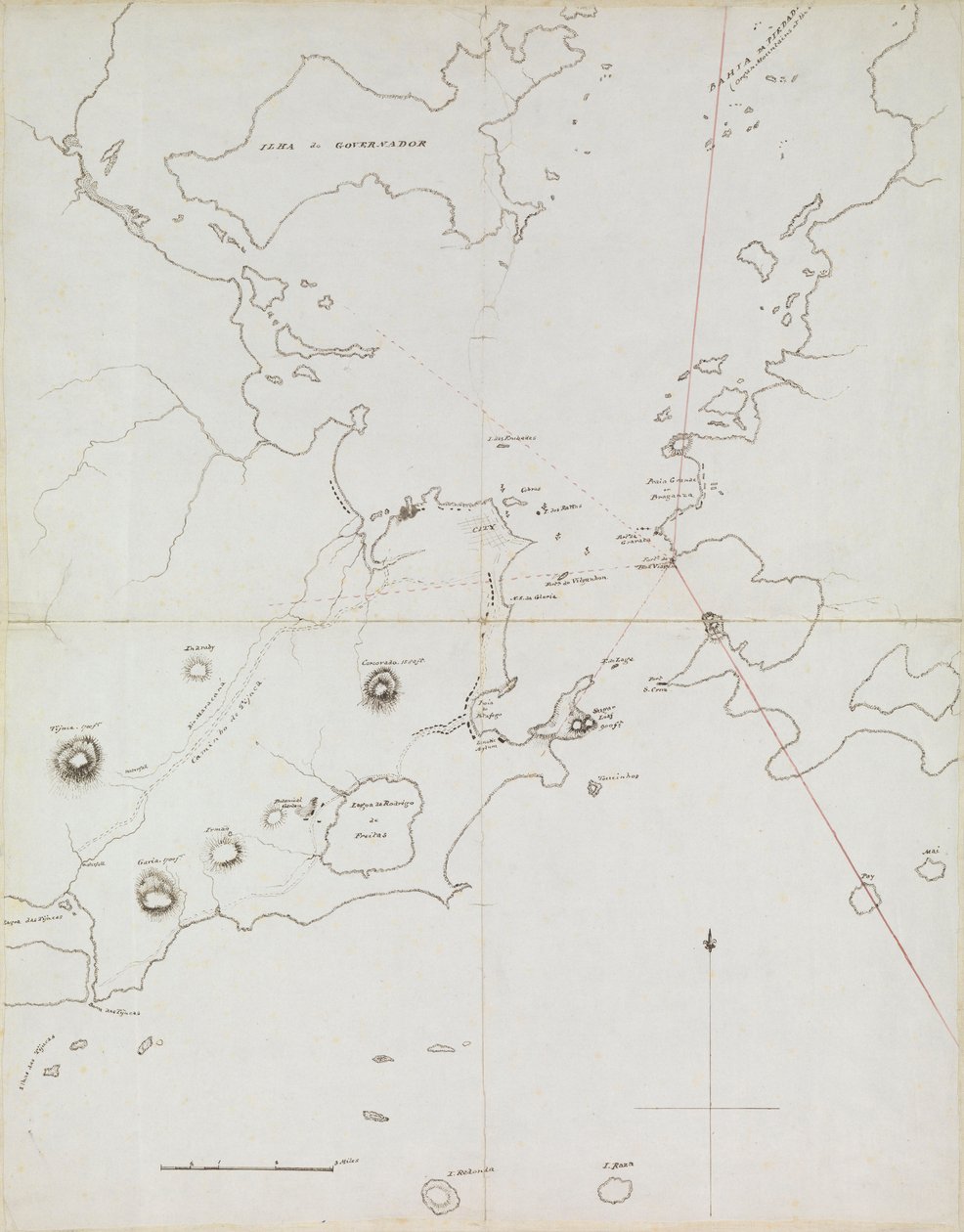 Kort over havnen i Rio de Janeiro, Brasilien, ca. 1849 (pen, blæk) af Admiral Sir Edward Gennys Fanshawe