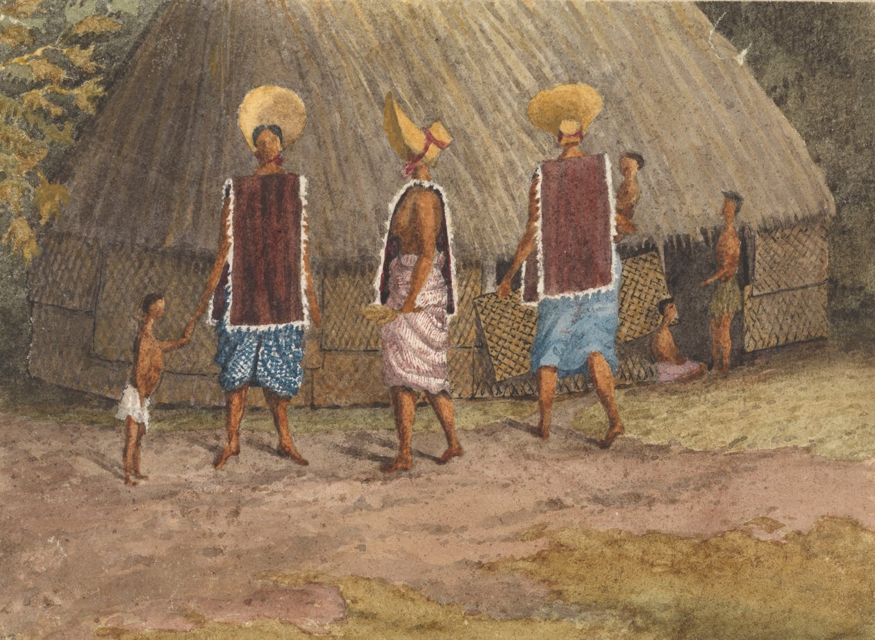 Søndagshuer på Navigators Islands (Samoa), Apia Bay, 14. september 1849 (akvarel) af Admiral Sir Edward Gennys Fanshawe