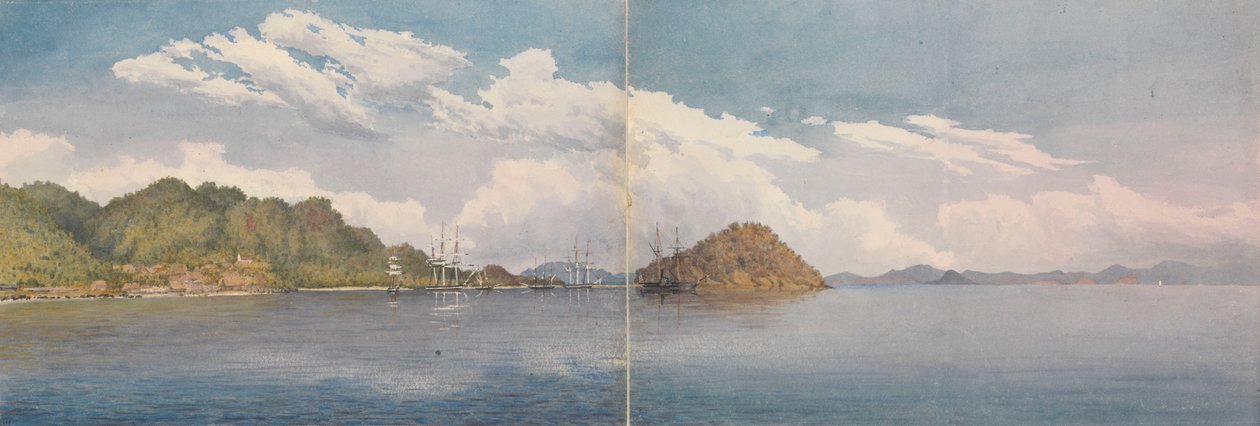 Taboga, Panamabugten - øerne Perico, bakken over Panama c i det fjerne, marts 1850 (akvarel) af Admiral Sir Edward Gennys Fanshawe
