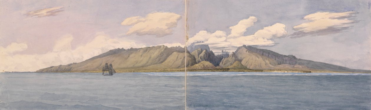 "Tahiti [Samfundsøerne]. Fautaua-kløften - Kron- eller Diadembjerget i midten af øen og byen Papeiti, 24. august 1849