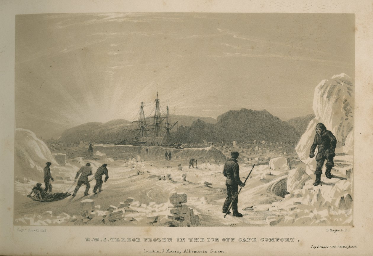 H.M.S. Terror fastfrosset i isen ud for Cape Comfort af Admiral William Henry Smyth