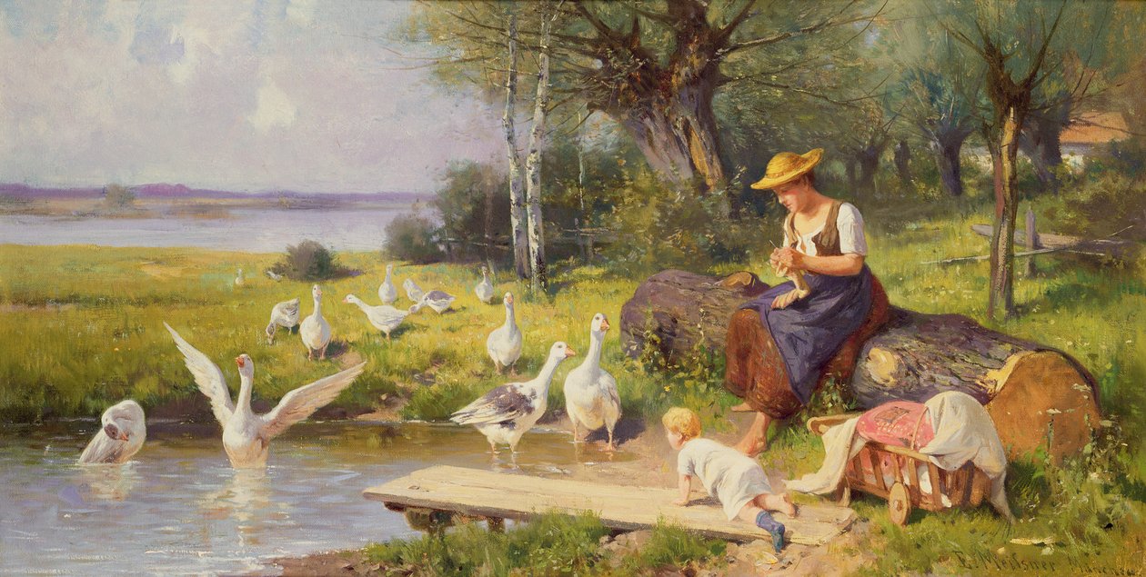 Mor og barn med gæs af Adolf Ernst Meissner