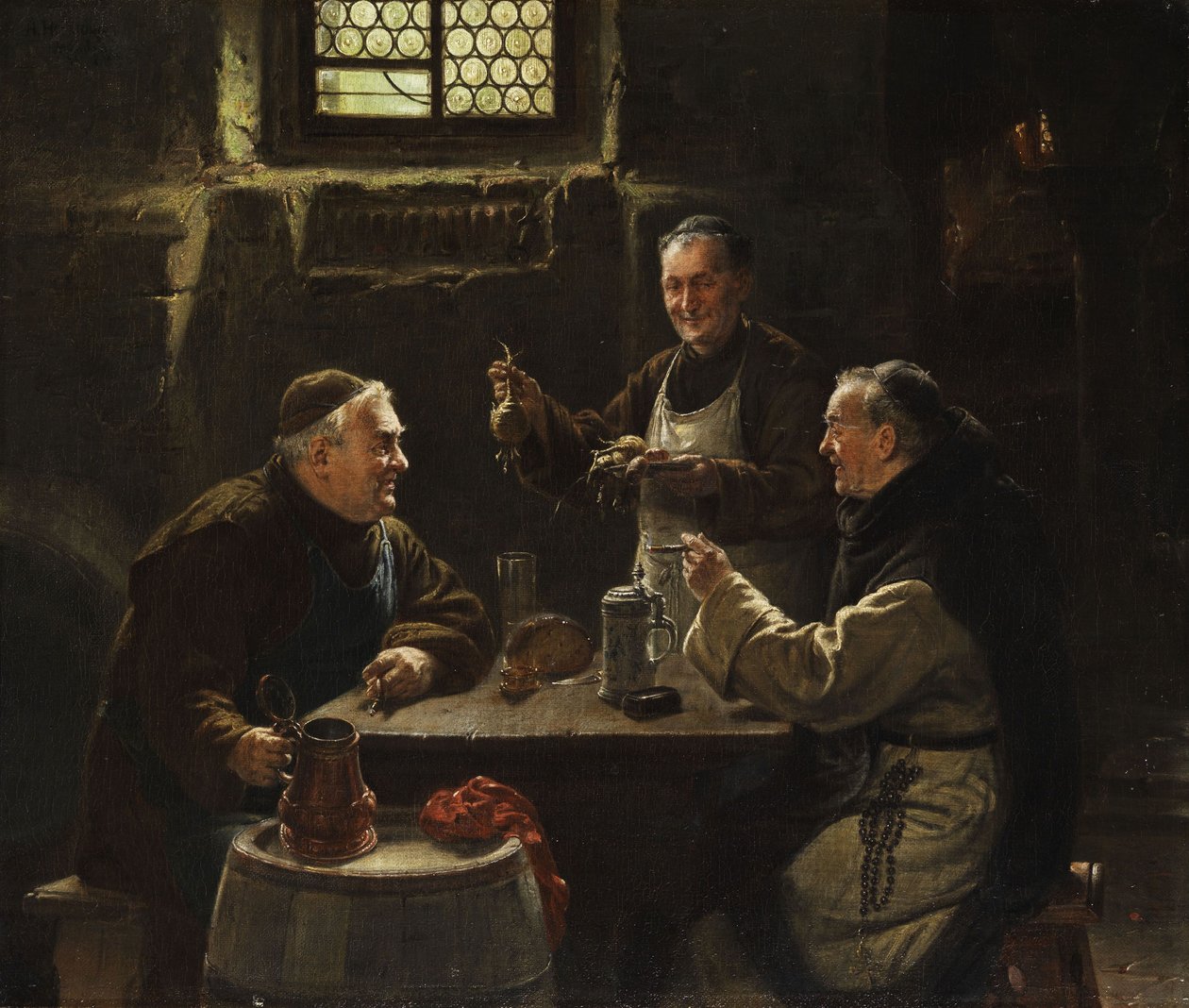 Tre munke ved Vespers -måltidet af Adolf Humborg