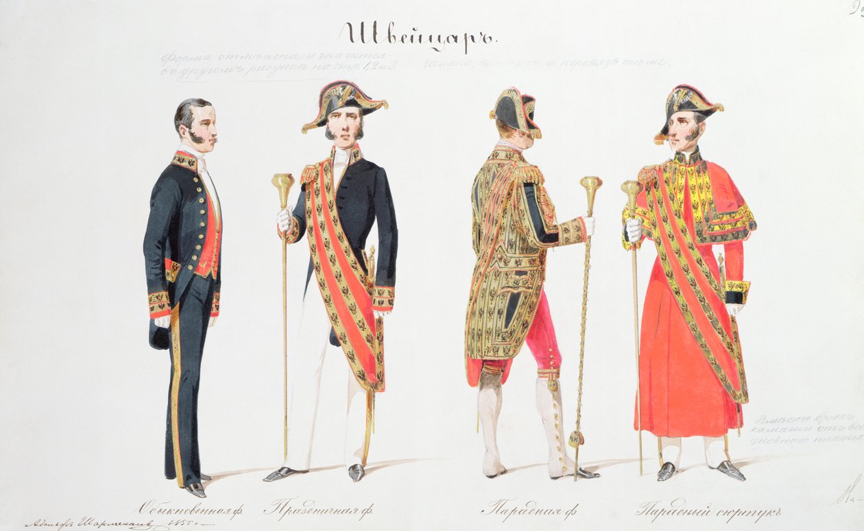 Uniformer fra den russiske zars hof, 1855 (akvarel på papir) af Adolf Jossifowitsch Charlemagne