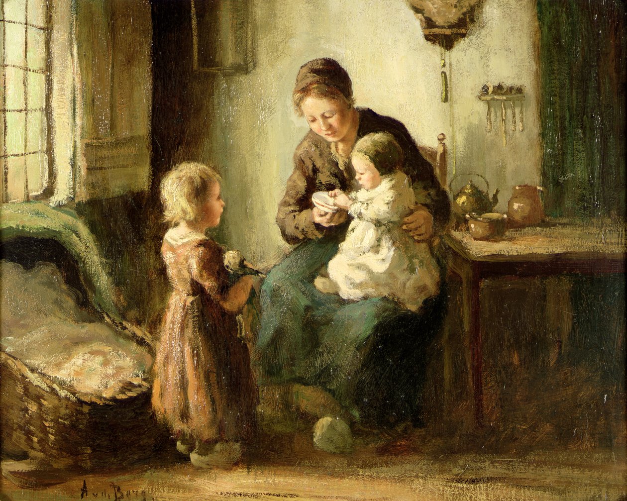 Leger med baby, 1800-tallet af Adolf Julius Berg