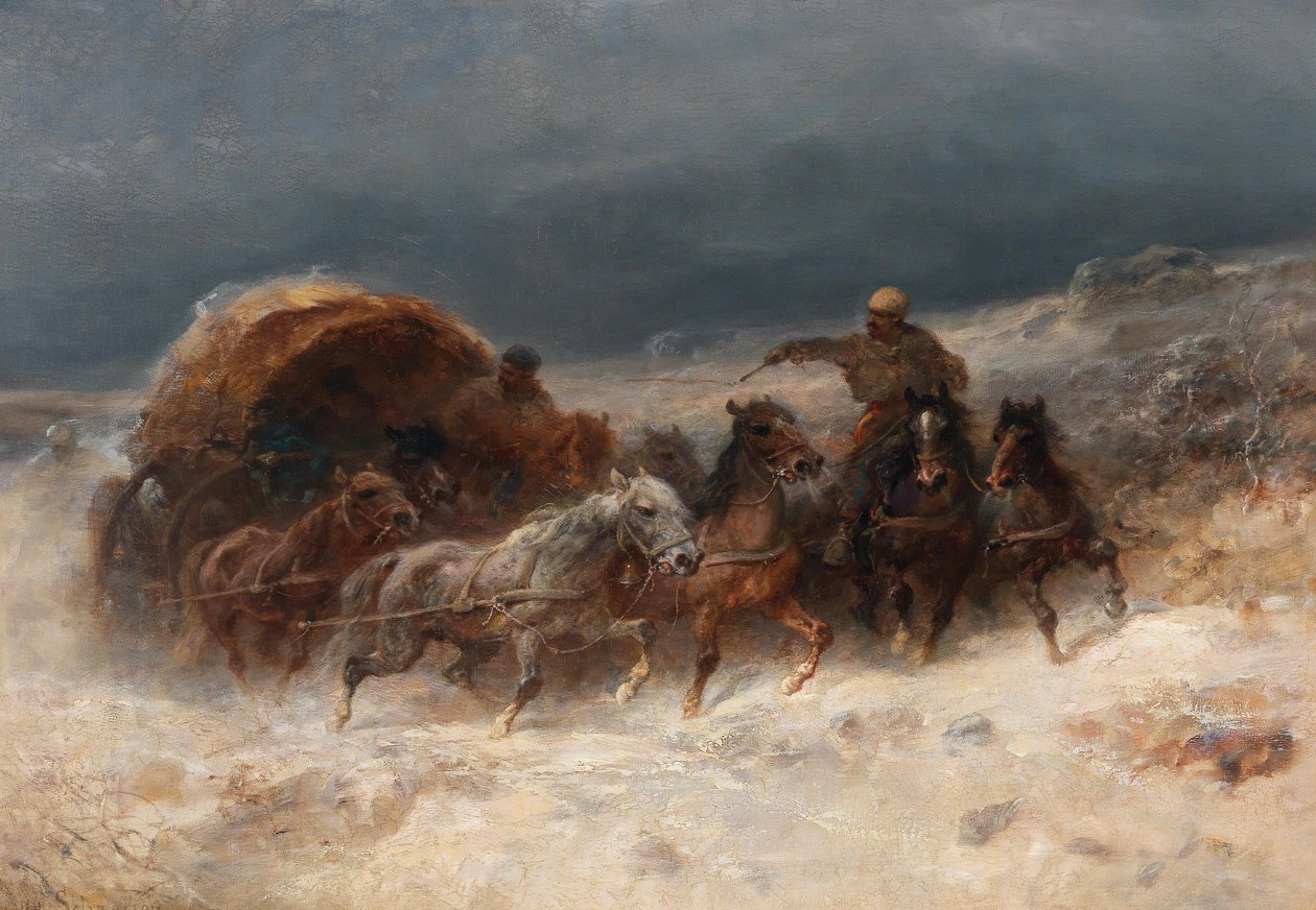 Geldings i et vinterlandskab af Adolf Schreyer