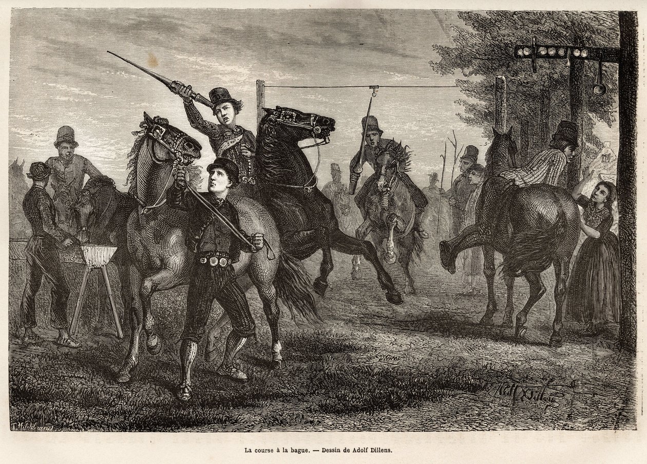 Løbet til ringen i Niewland, de unge ryttere konkurrerer om, våben af et træspyd, fjernelse af ringen fra portalen, hvor den er ophængt, hest kaster galop; for de mest klodsede, er en ske træ også ophængt fra et nærliggende skilt, som vil være af Adolf Alexander Dillens