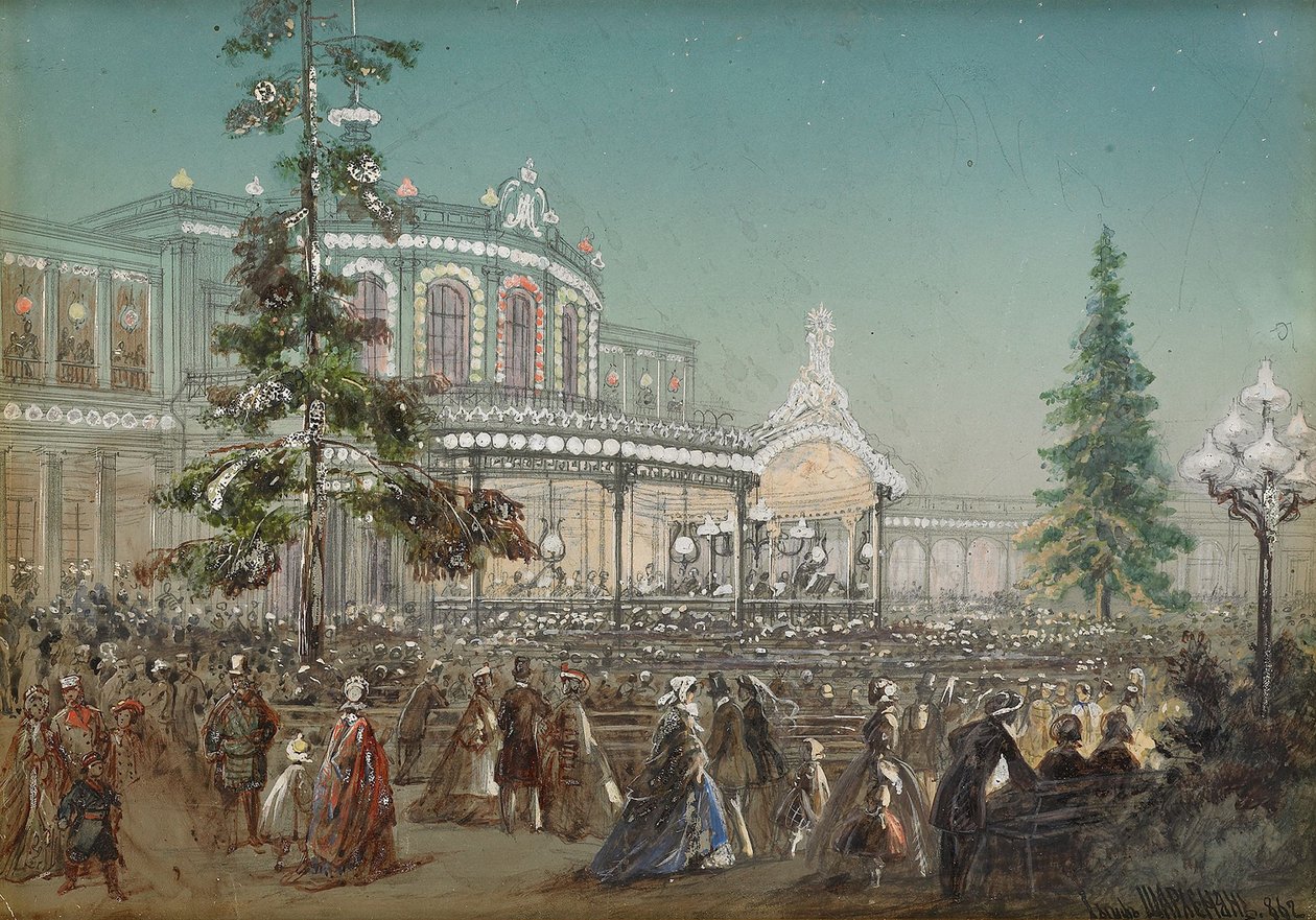 Fejring af 25-års jubilæet for Tsarskoe Selo Railroad ved Pavlovsk Railway Station Concert Hall, 1862 af Adolf Charlemagne