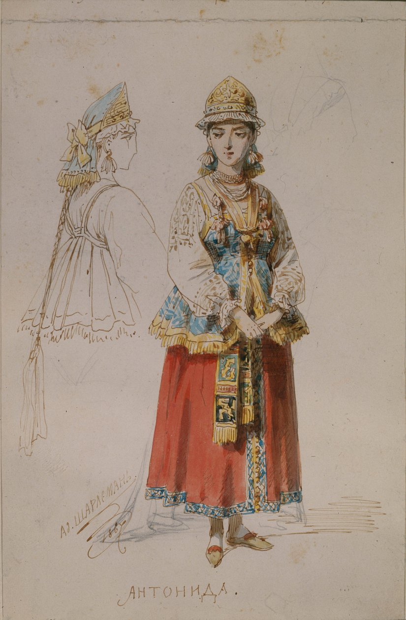Kostumedesign til operaen A Life for the Tsar af M. Glinka, 1867 af Adolf Charlemagne