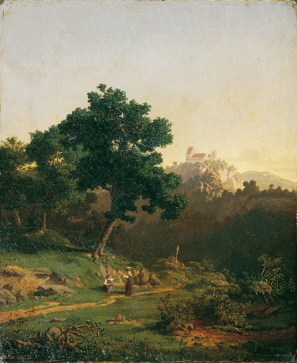 Landskab med et slot af Adolf Christian Baumann