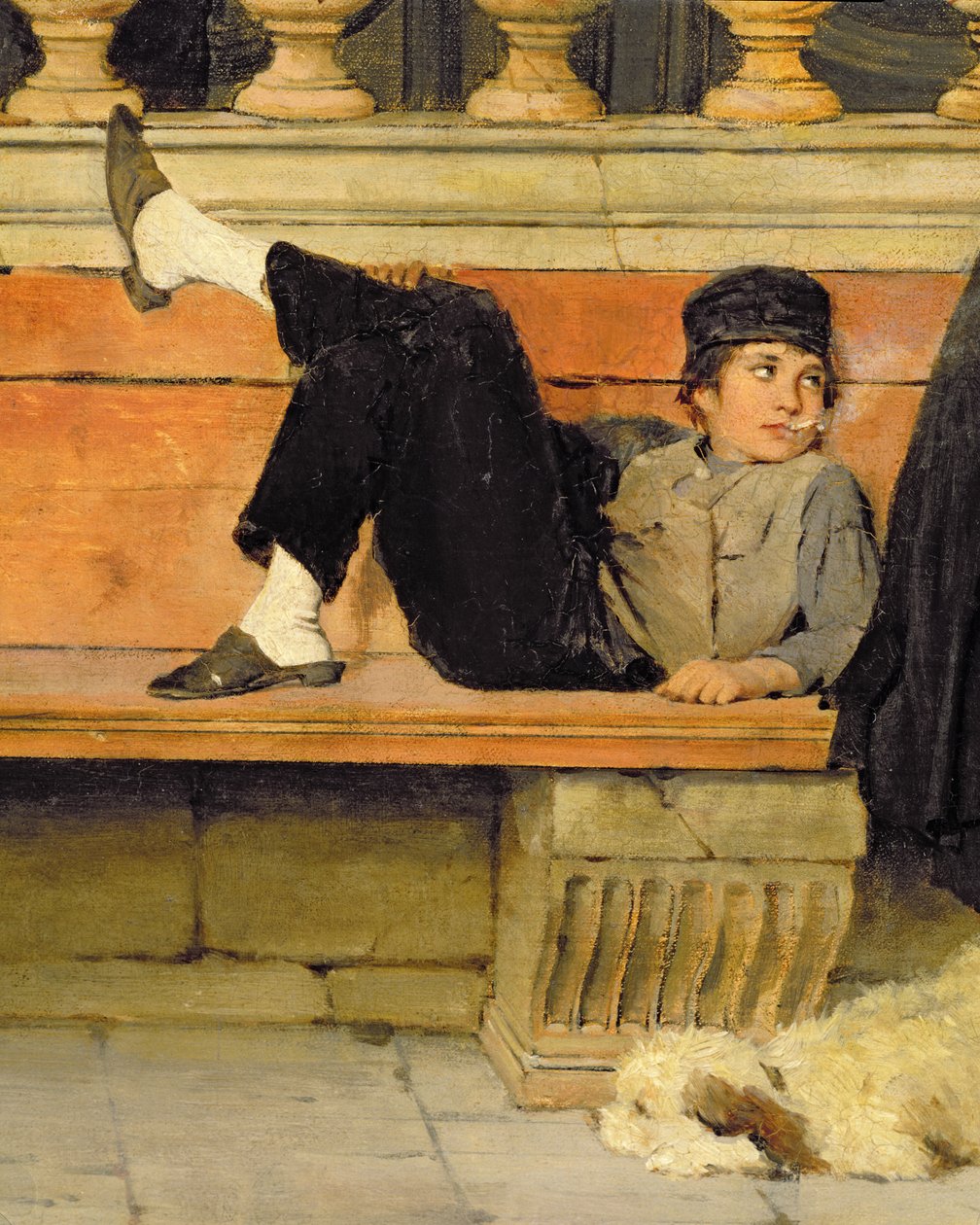 St. Marks, Venedig, detalje af en dreng, der ryger olie på lærred detalje af 100405 af Adolf Echtler