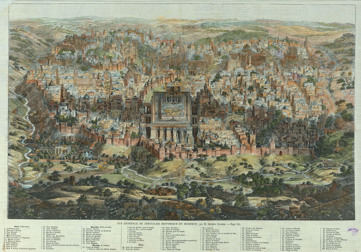 Jerusalem-kortet Generel visning af det historiske og moderne Jerusalem, ca 1862 af Adolf Eltzner