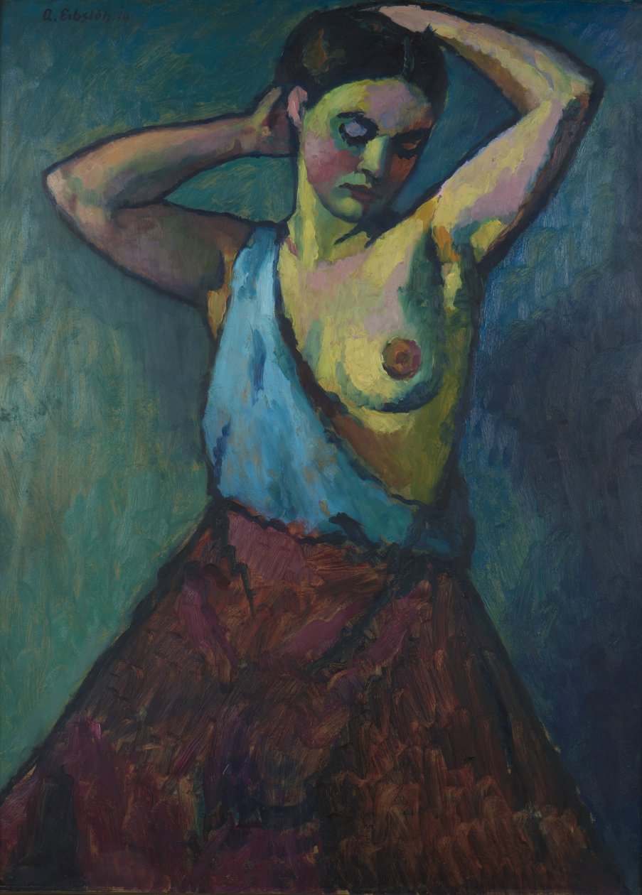 Pige i rød nederdel, 1910. af Adolf Erbslöh