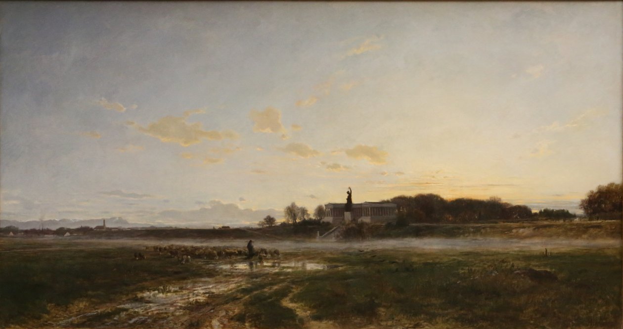 Theresienwiese med Bavaria i aftenlyset af Adolf Heinrich Lier