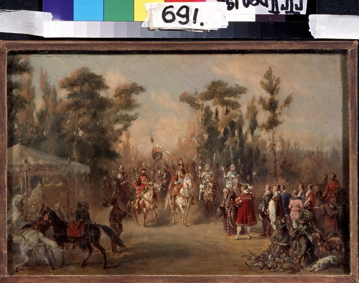Zarens jagt i 1500-tallet. Værk af Adolf Karl den Store (1826-1901). Olie på pap af Adolf Jossifowitsch Charlemagne
