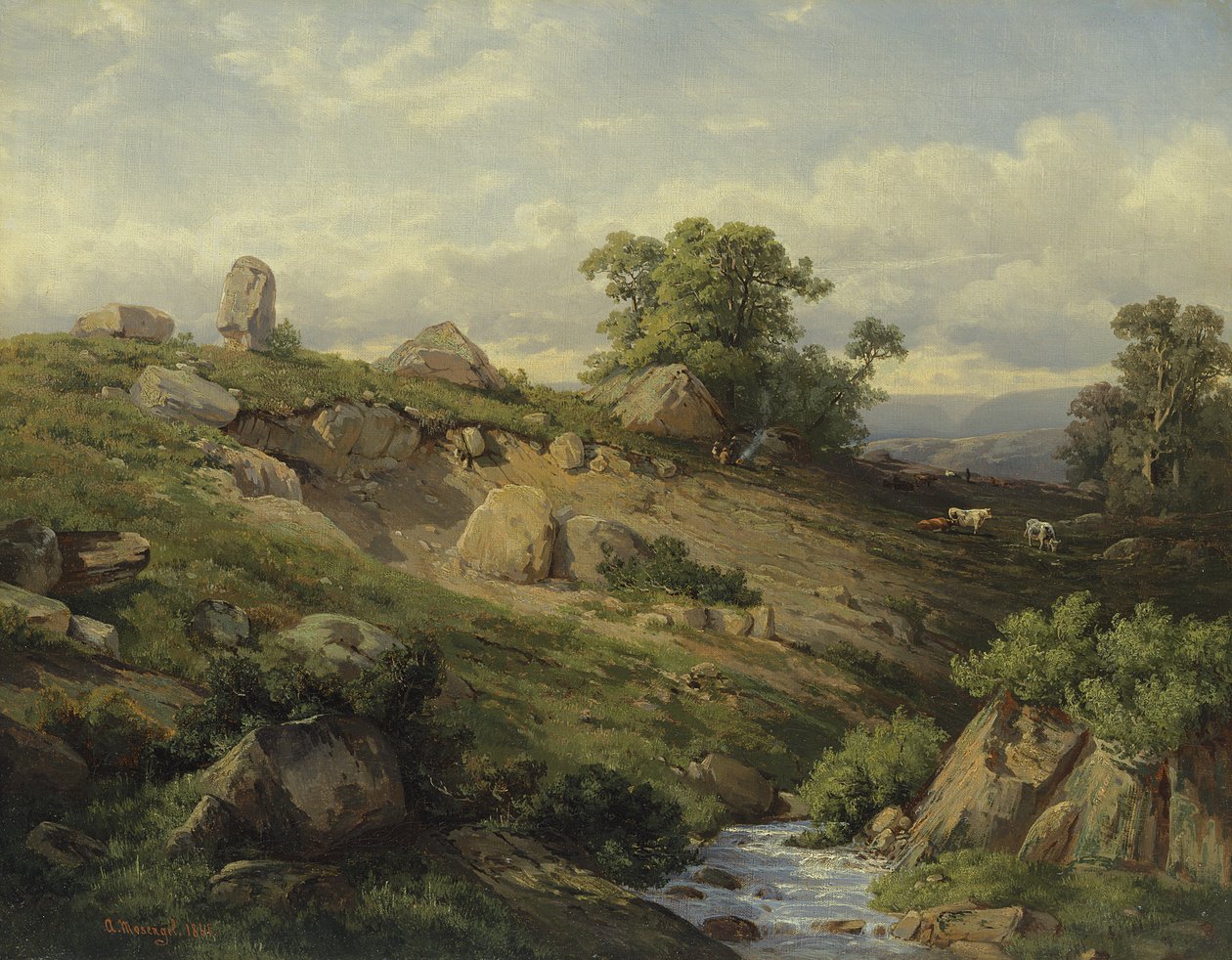 Valley Slope med Rock Fall, 1861 af Adolf Mosengel