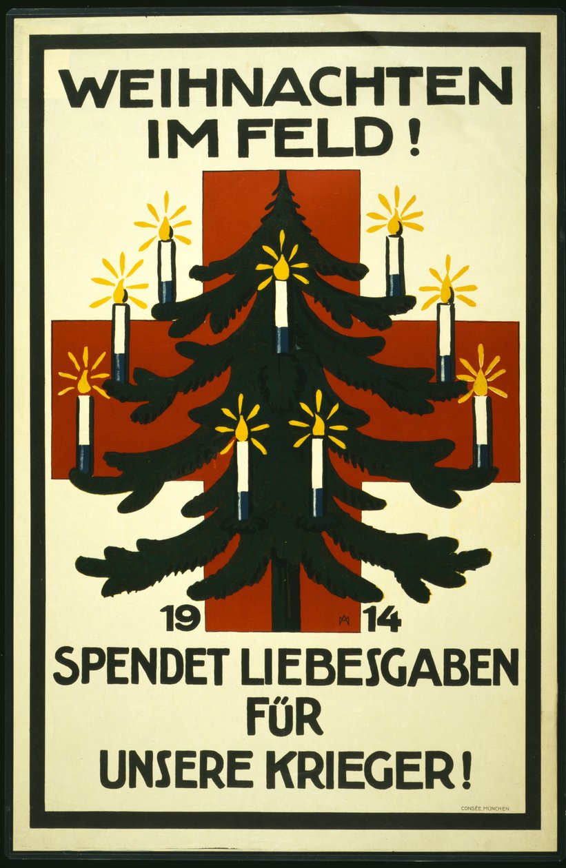 Julekampagne fra det tyske Røde Kors, der beder om pakker til tropperne ved fronten, pub. München af Adolf Munzer