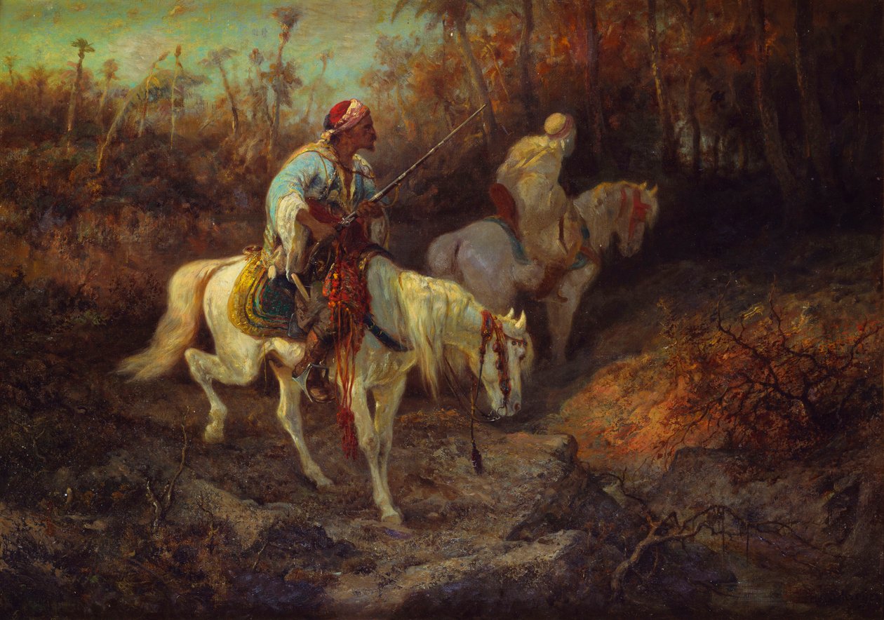 Arabiske ryttere i udkanten af en skov af Adolf Schreyer