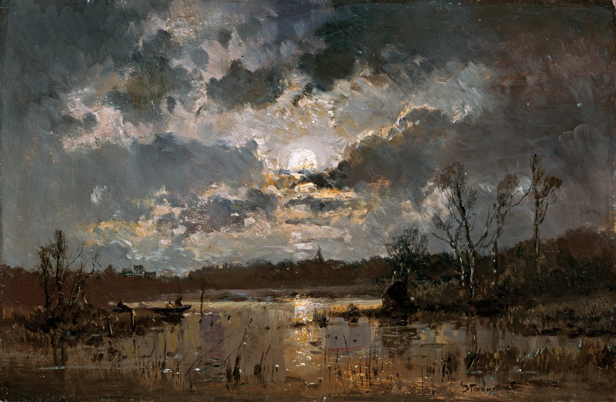 Måneskin ved søen af Adolf Stademann