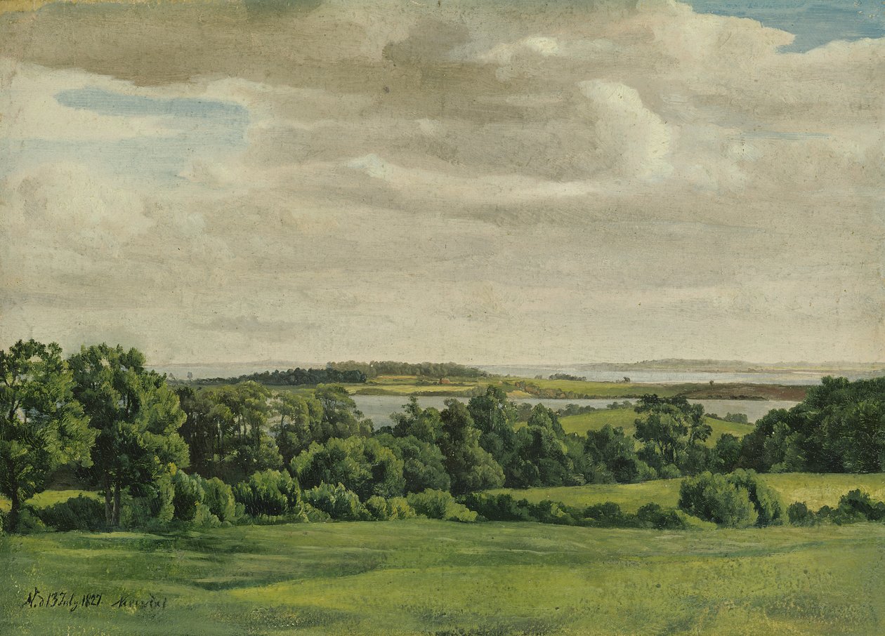 Landskab i Holsten, 1827 (olie på papir monteret på kort) af Adolf Vollmer