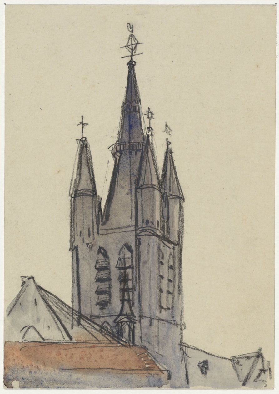 Tårnet i den gamle kirke i Delft af Adolf le Comte