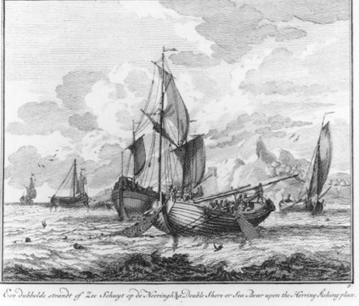 «Et dobbelt strand- eller søfartøj i handel» (nr. 9 fra serien om sildefiskeri) af Adolf van der Laan